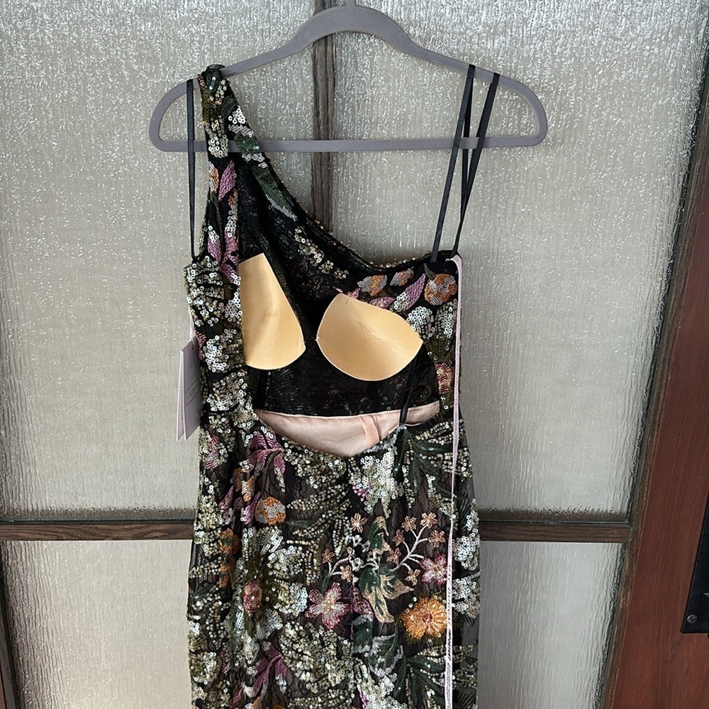 Mac Duggal EMBELLISHED FLORAL ONE SHOULDER GOWN botanical print size 12 NWT - Picture 14 of 16
